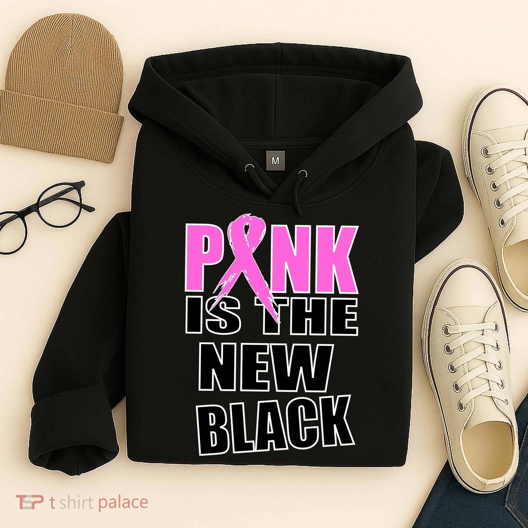 Pink Is The New Black Breast Cancer Ribbon Hoodie