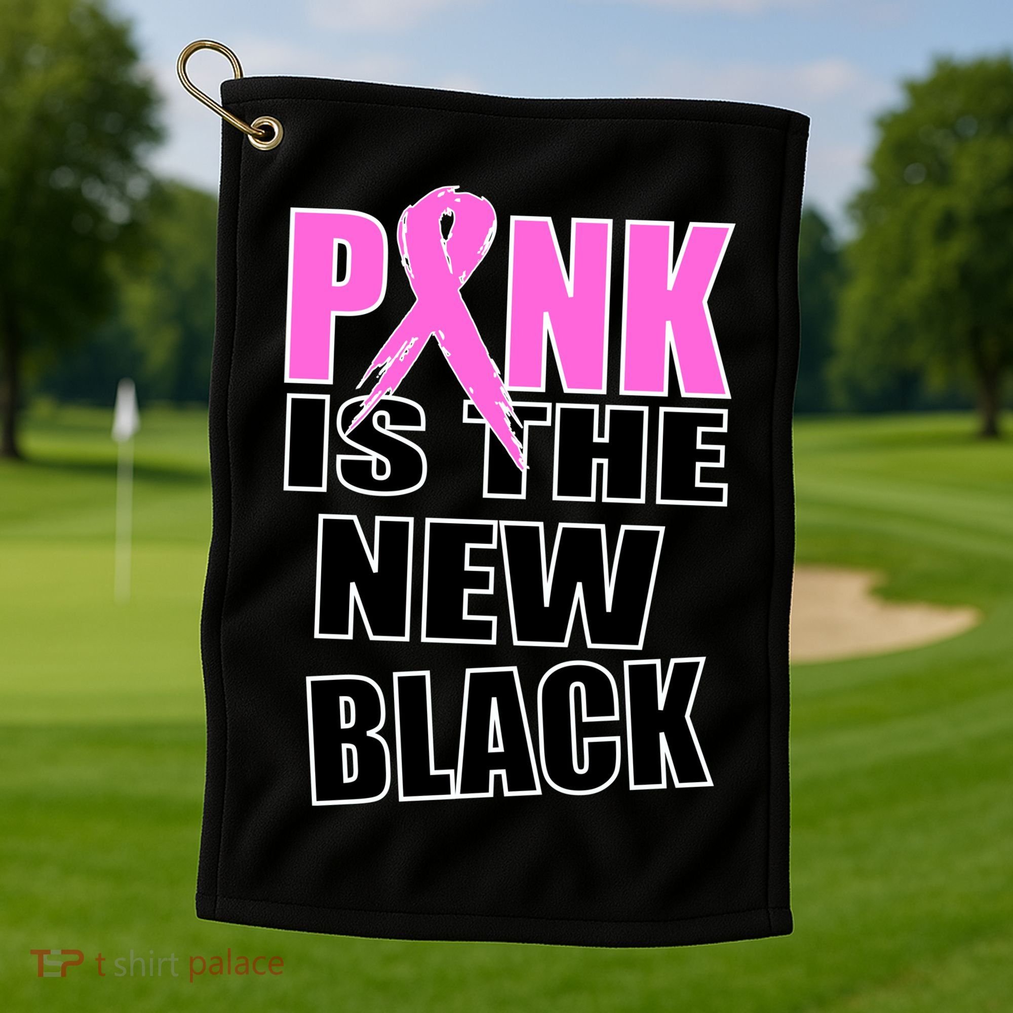 Pink Is The New Black Breast Cancer Ribbon Golf Towel