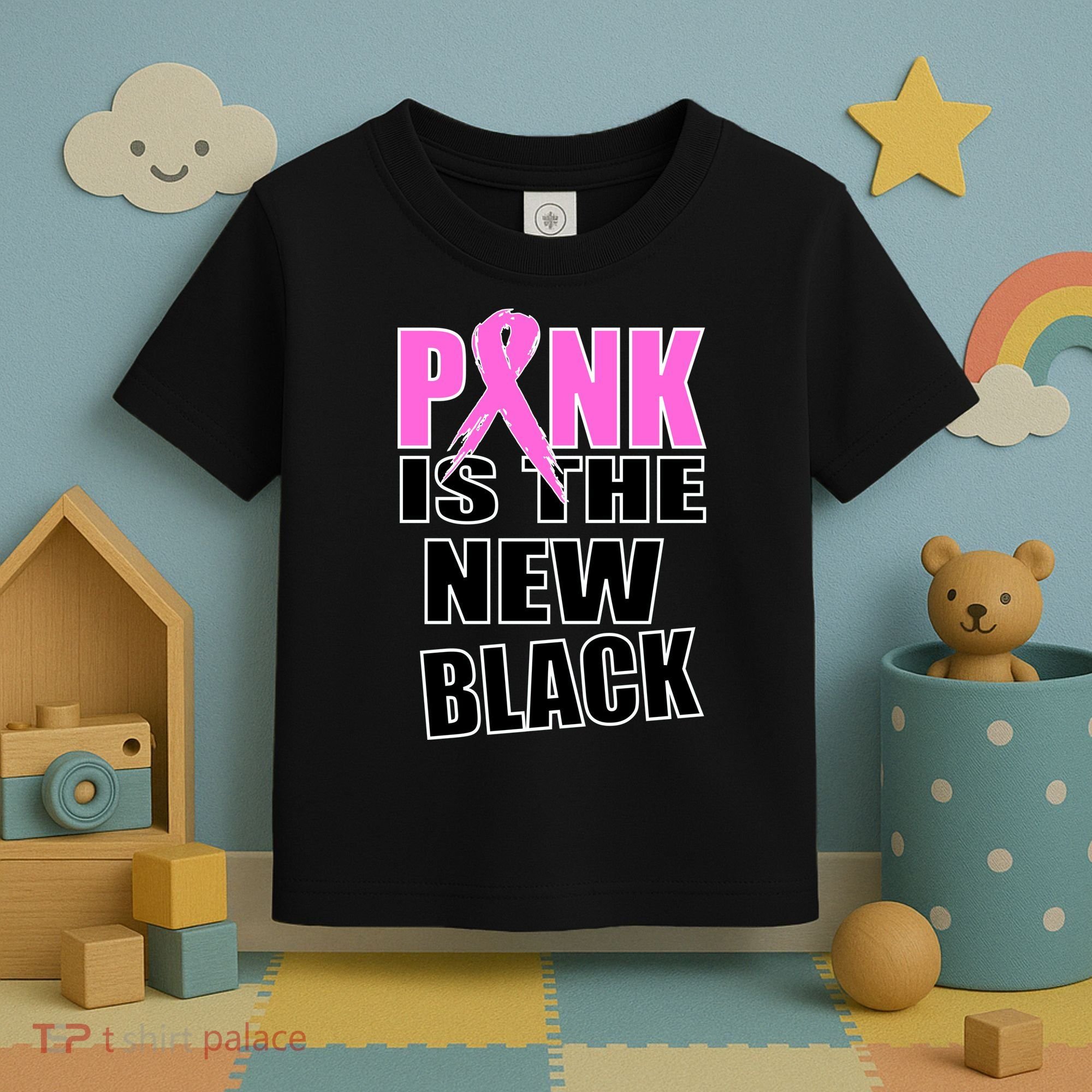 Pink Is The New Black Breast Cancer Ribbon Toddler T-Shirt