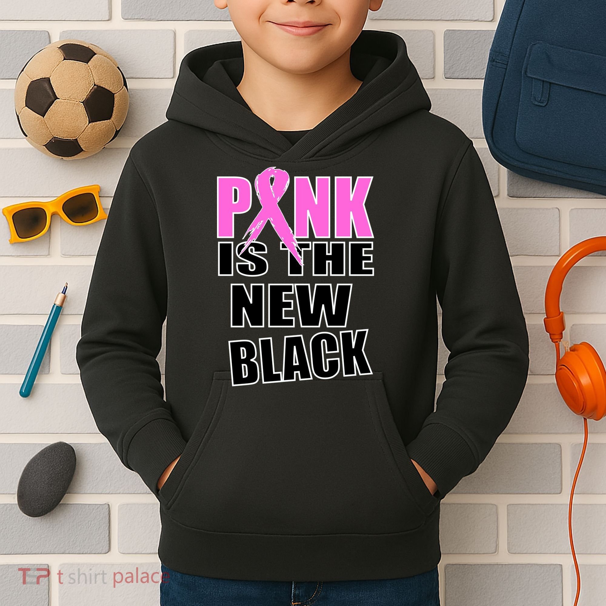 Pink Is The New Black Breast Cancer Ribbon Kids Hoodie