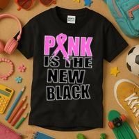 Pink Is The New Black Breast Cancer Ribbon Kids T-Shirt thumb 3
