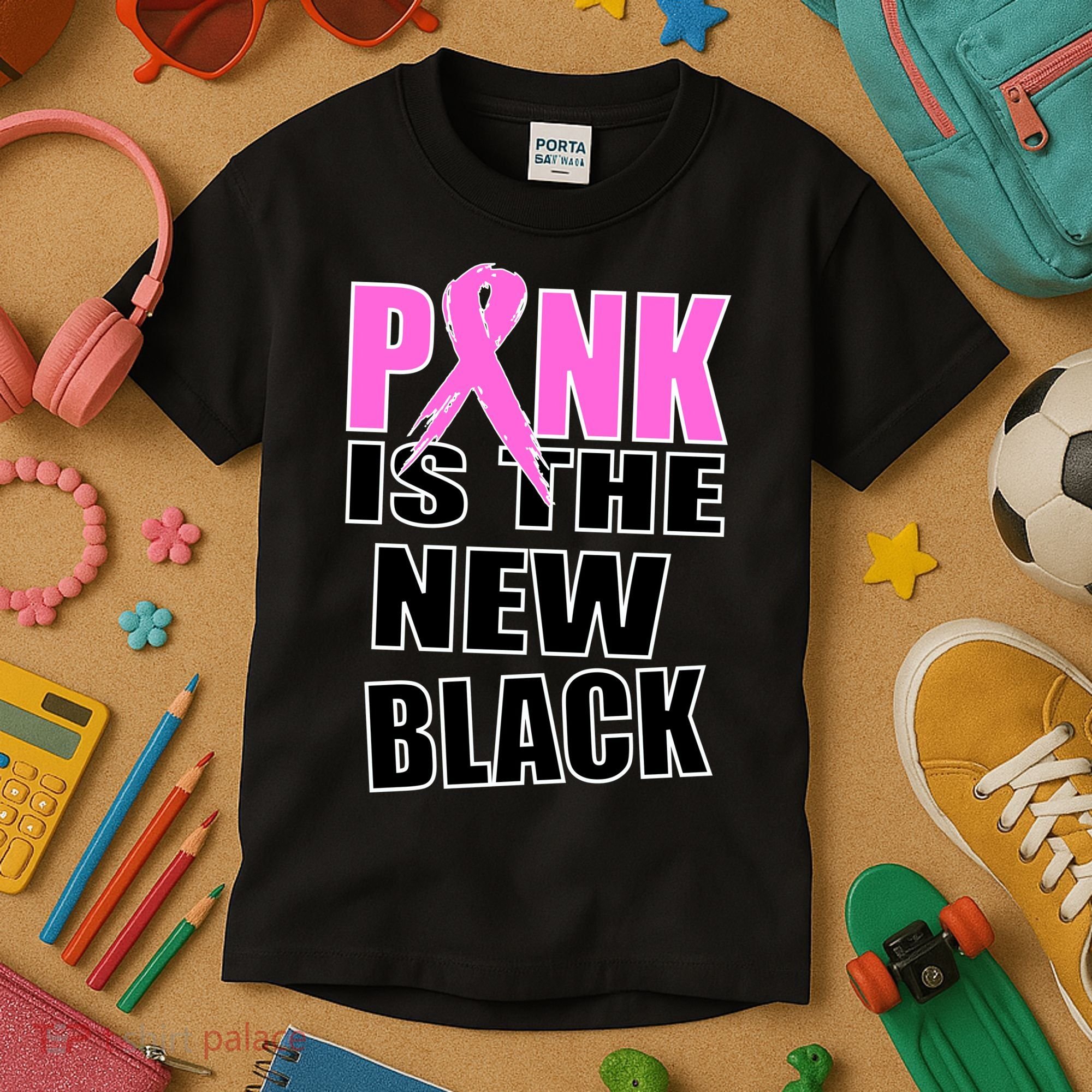 Pink Is The New Black Breast Cancer Ribbon Kids T-Shirt