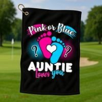 Pink Or Blue Auntie Loves You Golf Towel thumb 1