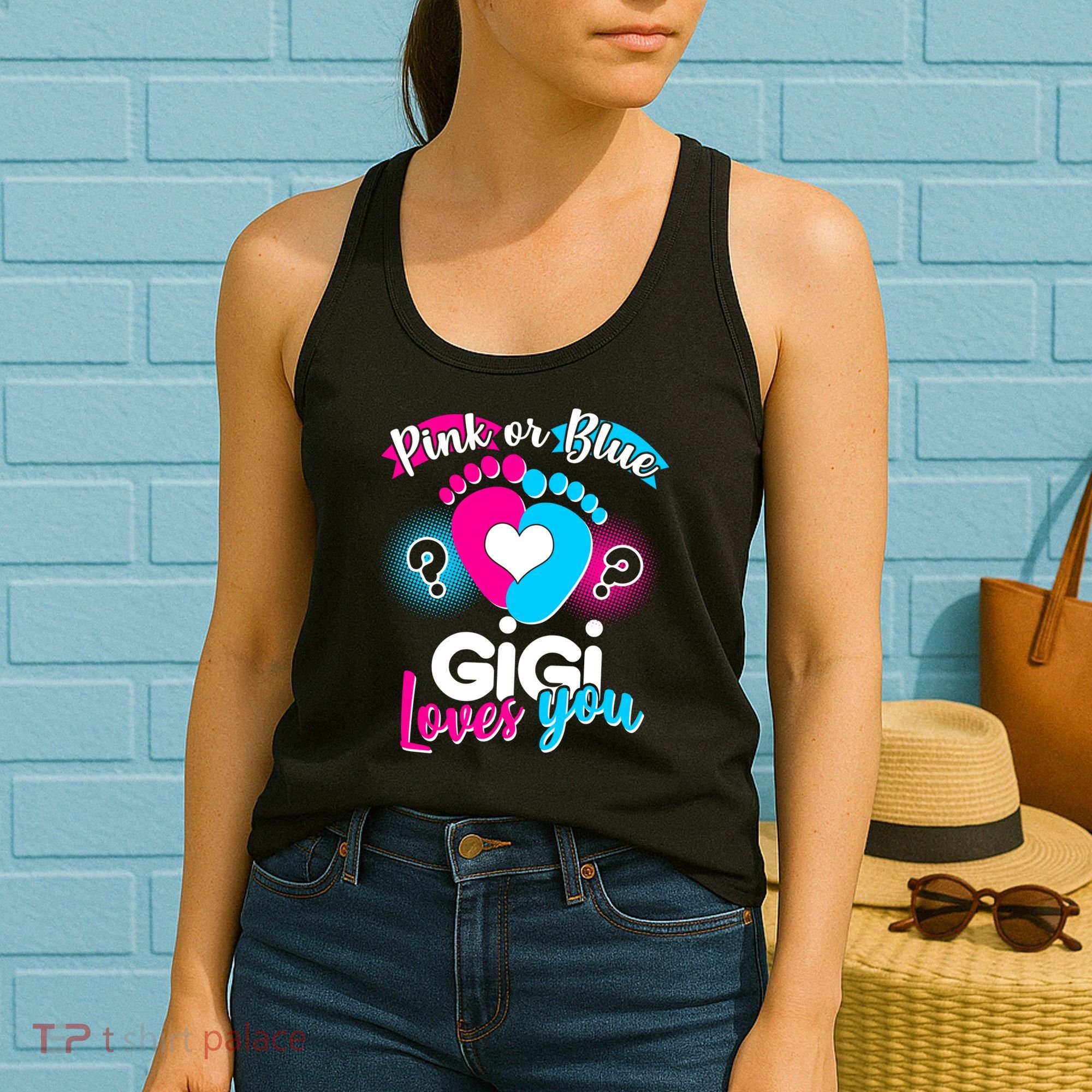 Pink Or Blue Gigi Loves You Baby Gender Reveal Women's Tank Top