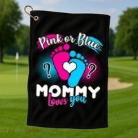 Pink or Blue Mommy Loves You Golf Towel thumb 1