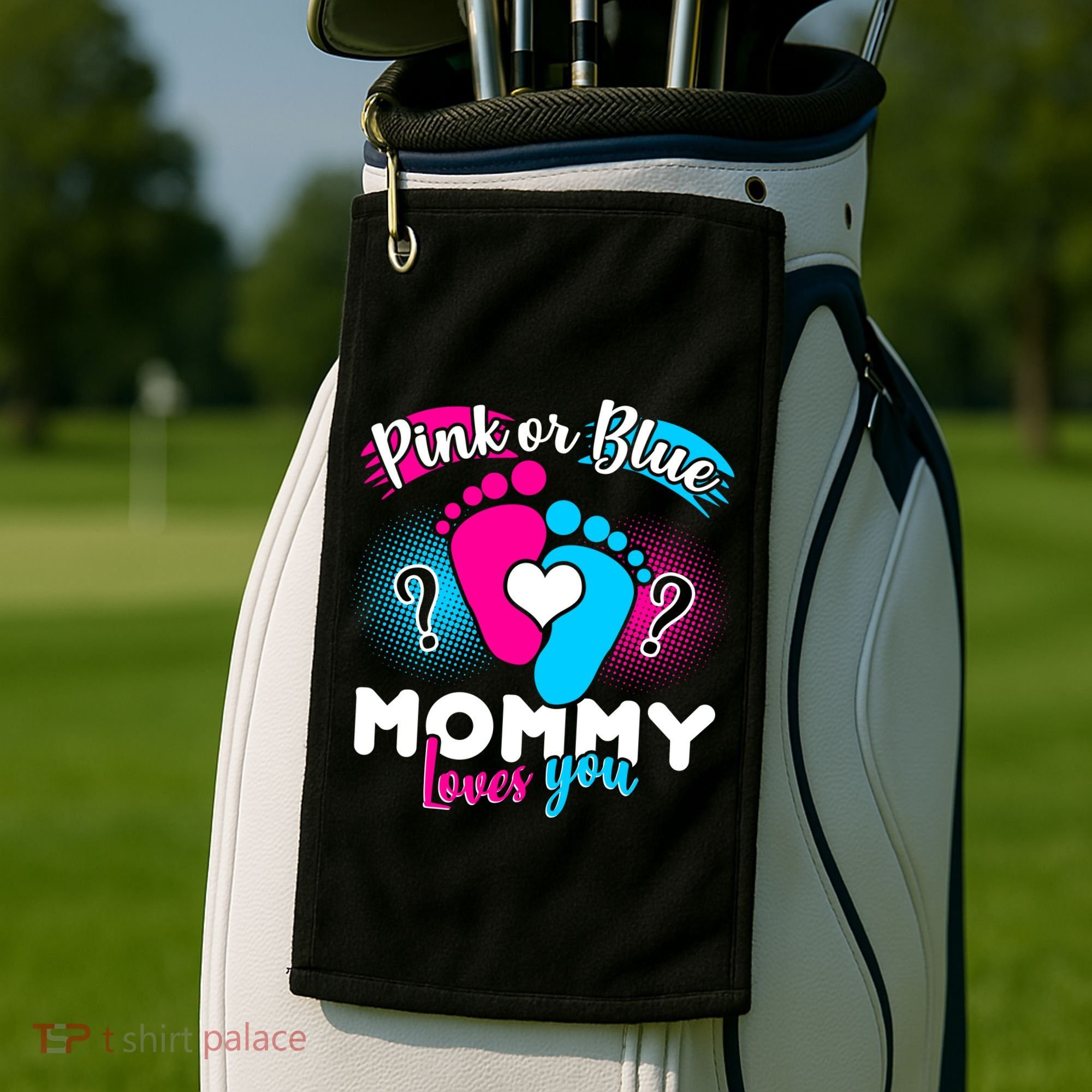 Pink or Blue Mommy Loves You Golf Towel
