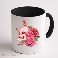 Pink Roses Skull Tattoo  Coffee Mug thumb 1
