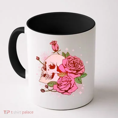 Pink Roses Skull Tattoo  Coffee Mug