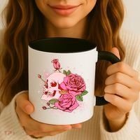 Pink Roses Skull Tattoo  Coffee Mug thumb 3