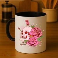 Pink Roses Skull Tattoo  Coffee Mug thumb 4