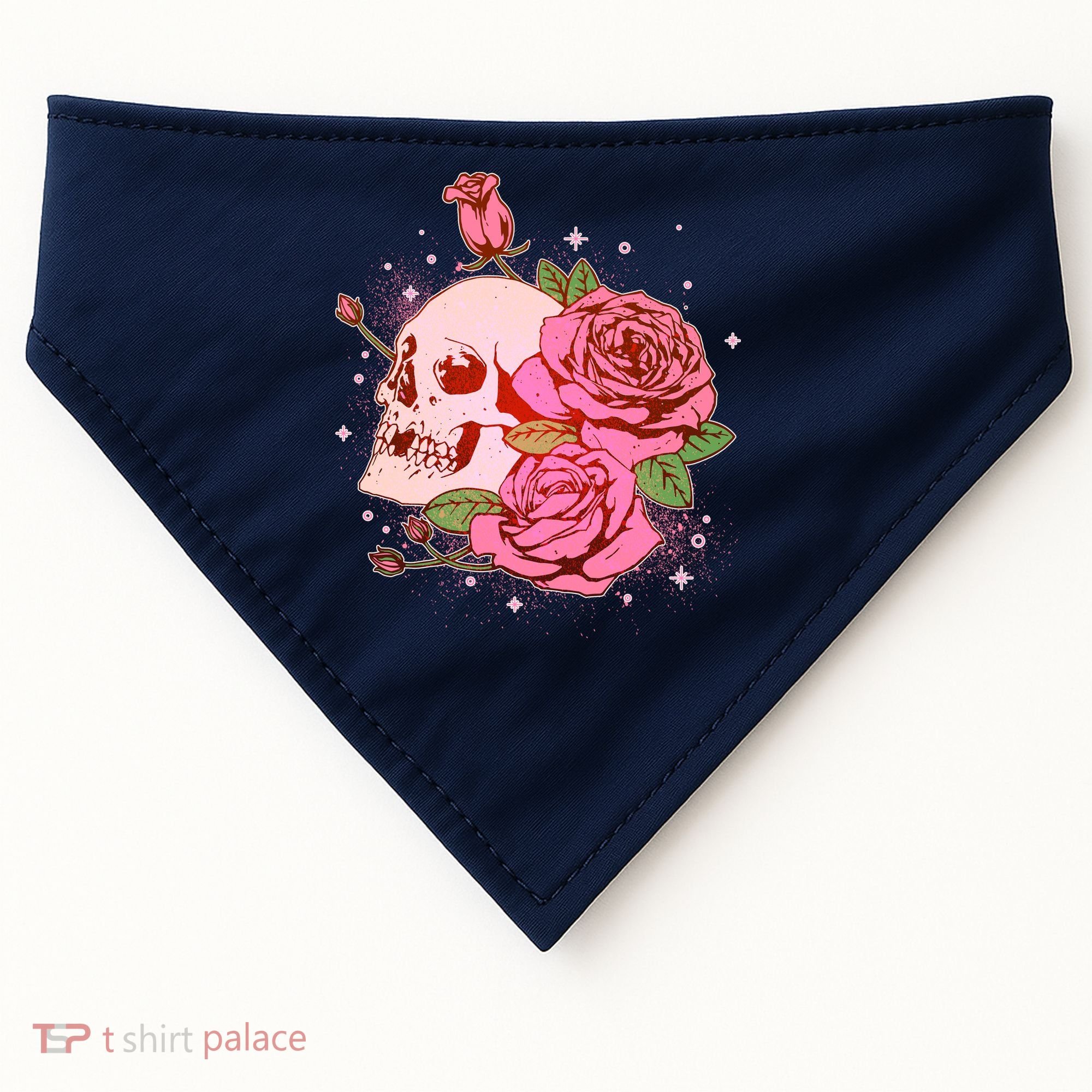 Pink Roses Skull Tattoo  USA-Made Doggie Bandana