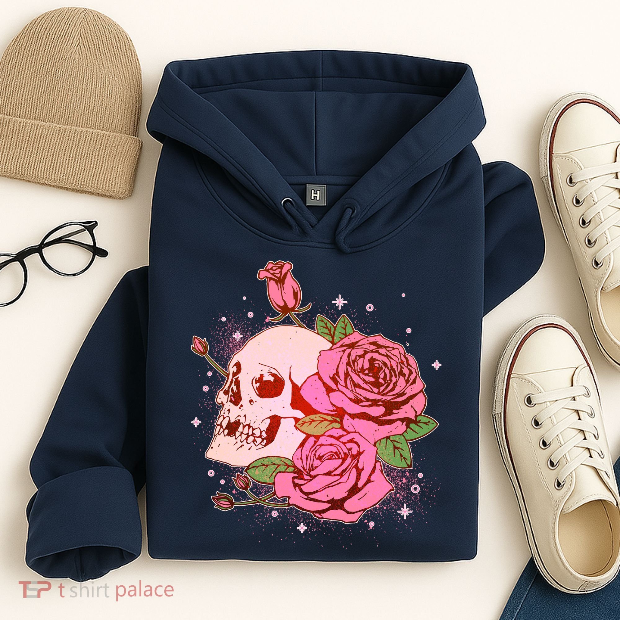 Pink Roses Skull Tattoo  Hoodie