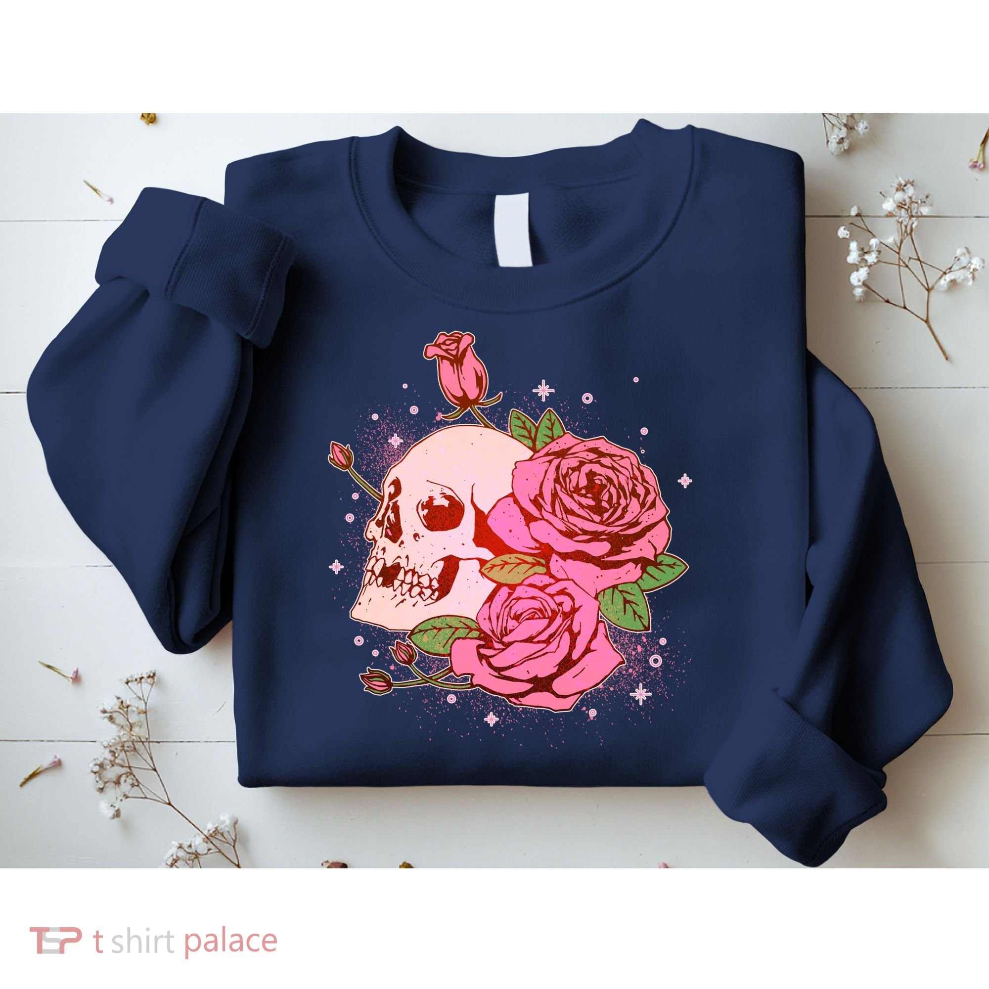 Pink Roses Skull Tattoo  Sweatshirt