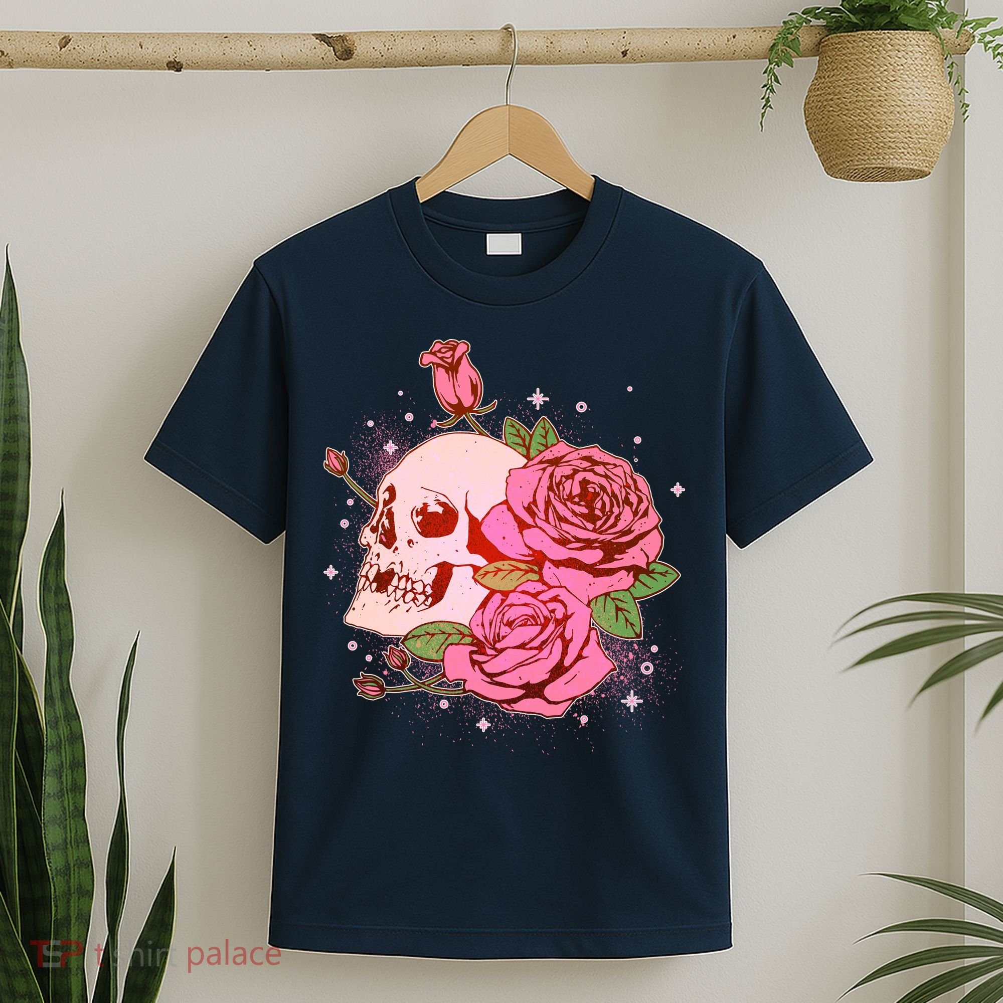 Pink Roses Skull Tattoo  T-Shirt