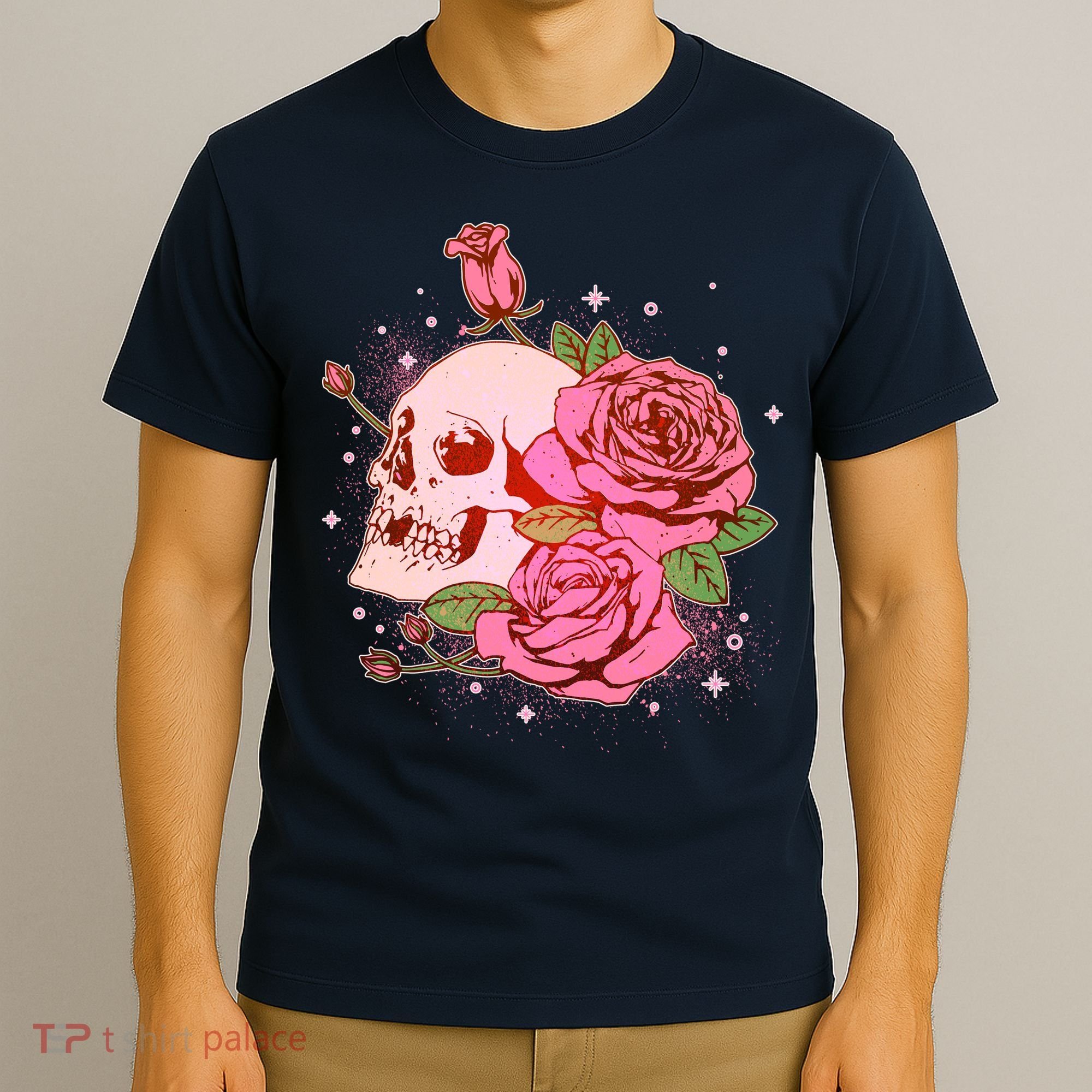 Pink Roses Skull Tattoo  T-Shirt