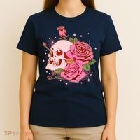 Pink Roses Skull Tattoo  T-Shirt thumb 4