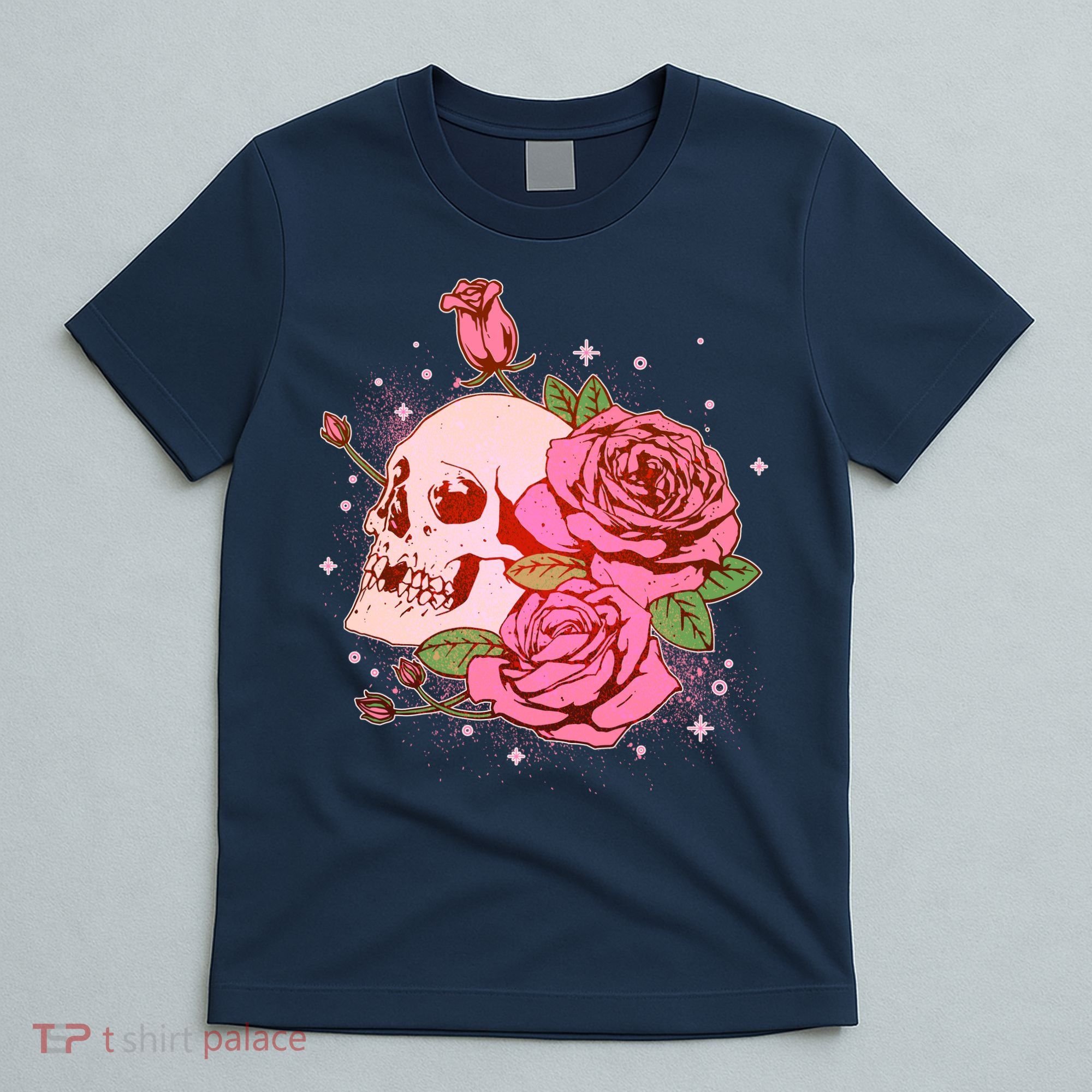Pink Roses Skull Tattoo  T-Shirt