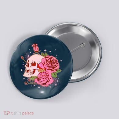 Pink Roses Skull Tattoo  Button