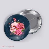 Pink Roses Skull Tattoo  Button thumb 0