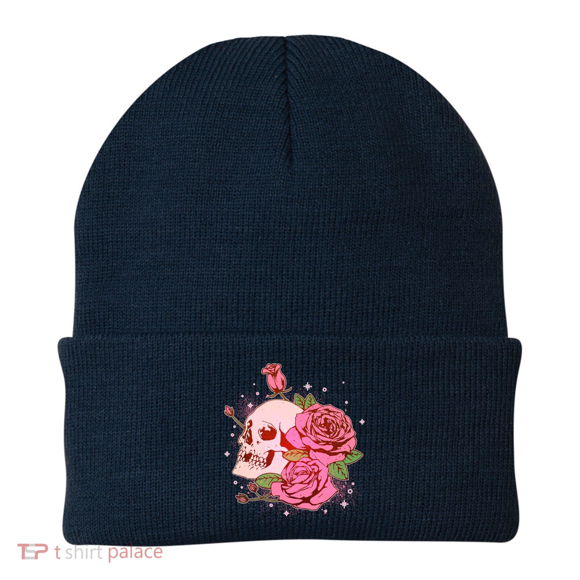 Pink Roses Skull Tattoo  Beanie