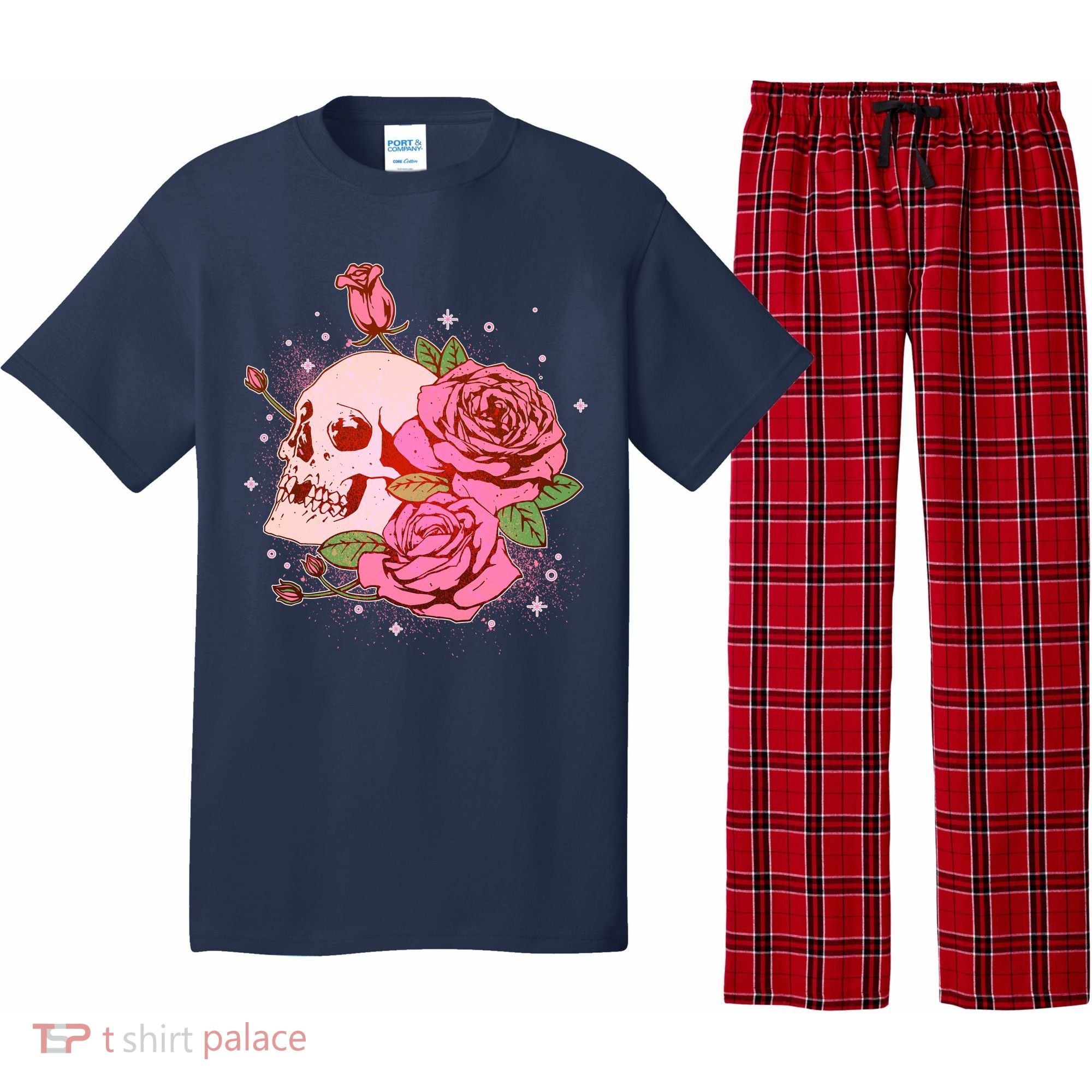 Pink Roses Skull Tattoo  Pajama Set