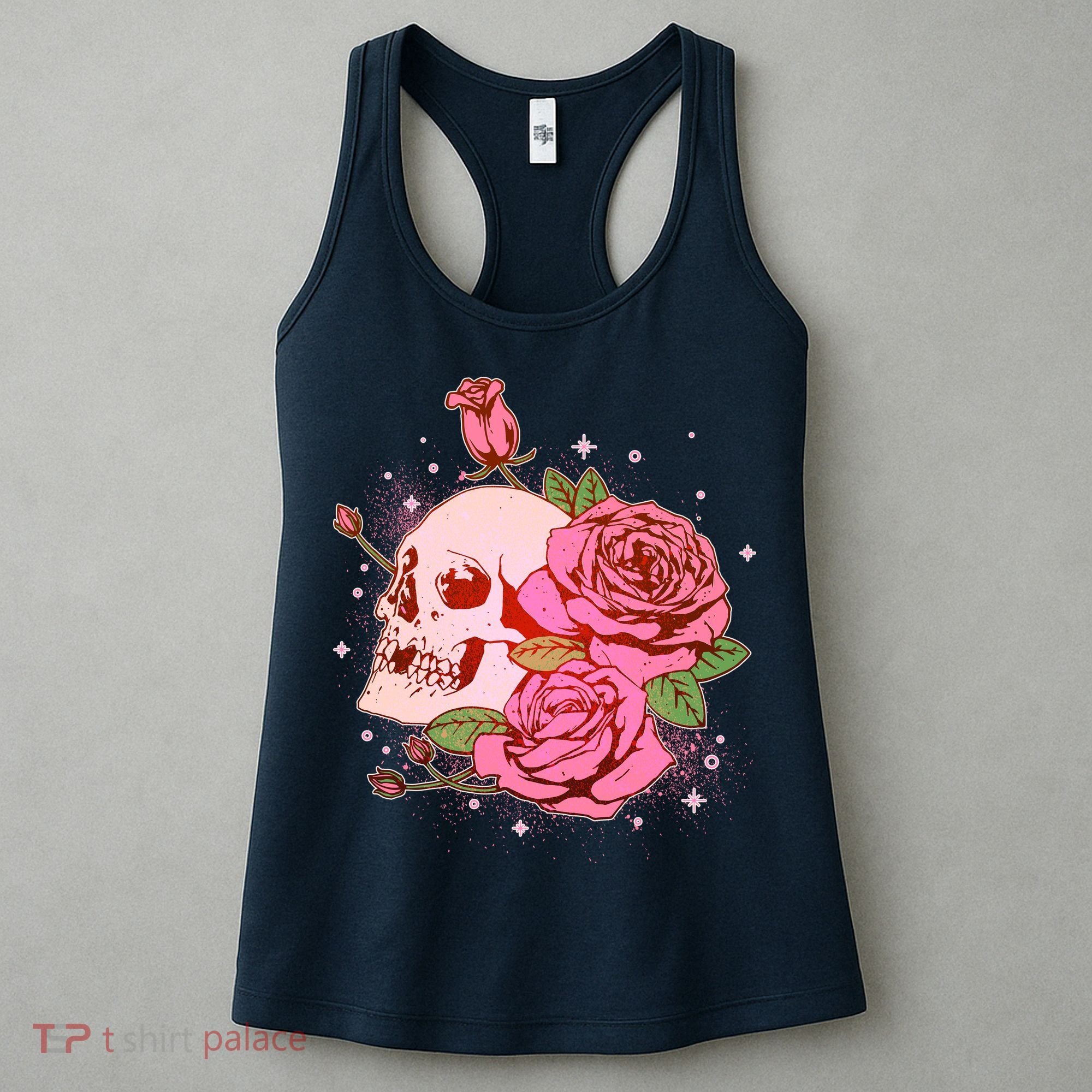 Pink Roses Skull Tattoo  Women's Tank Top