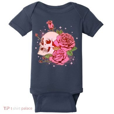 Pink Roses Skull Tattoo  Baby Bodysuit