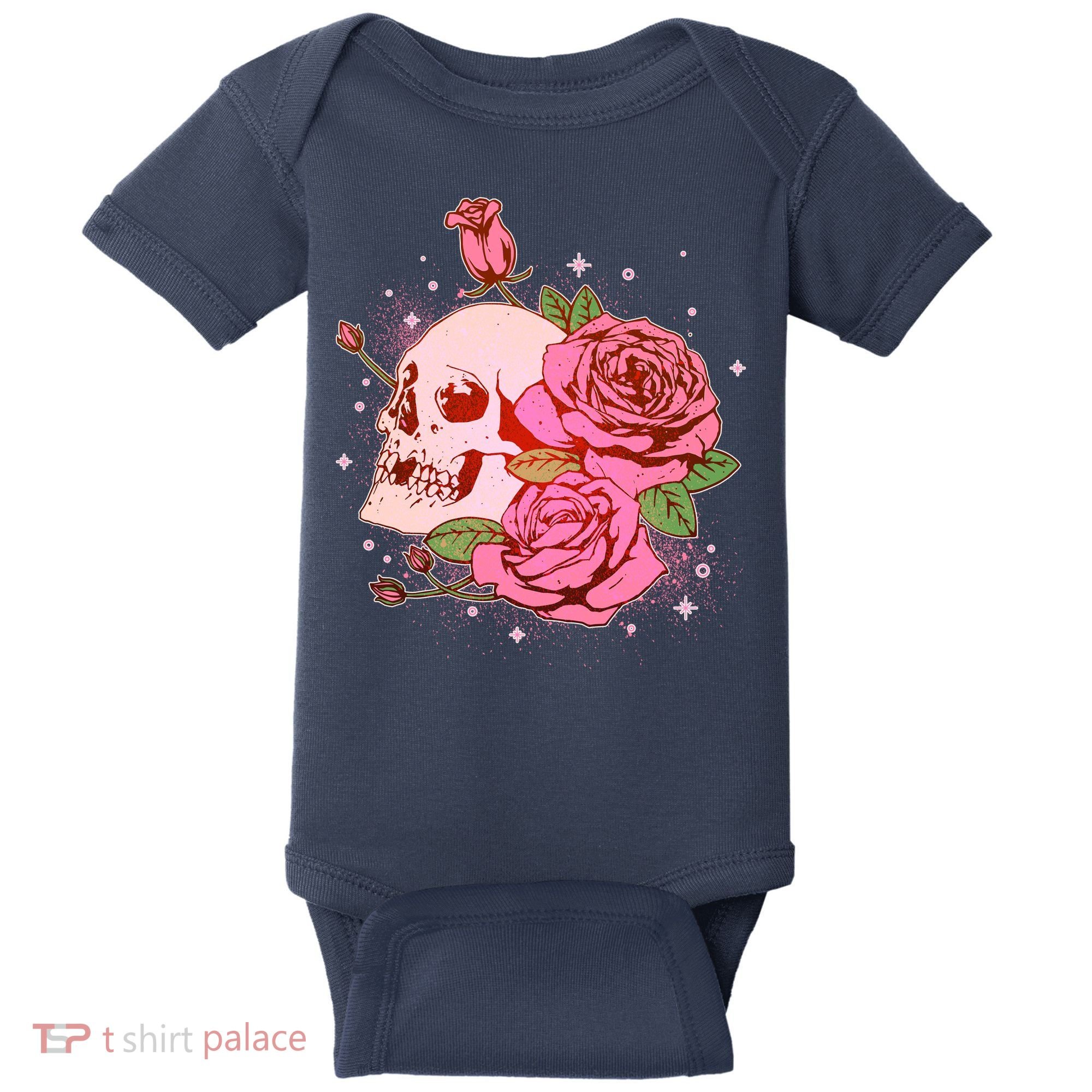 Pink Roses Skull Tattoo  Baby Bodysuit