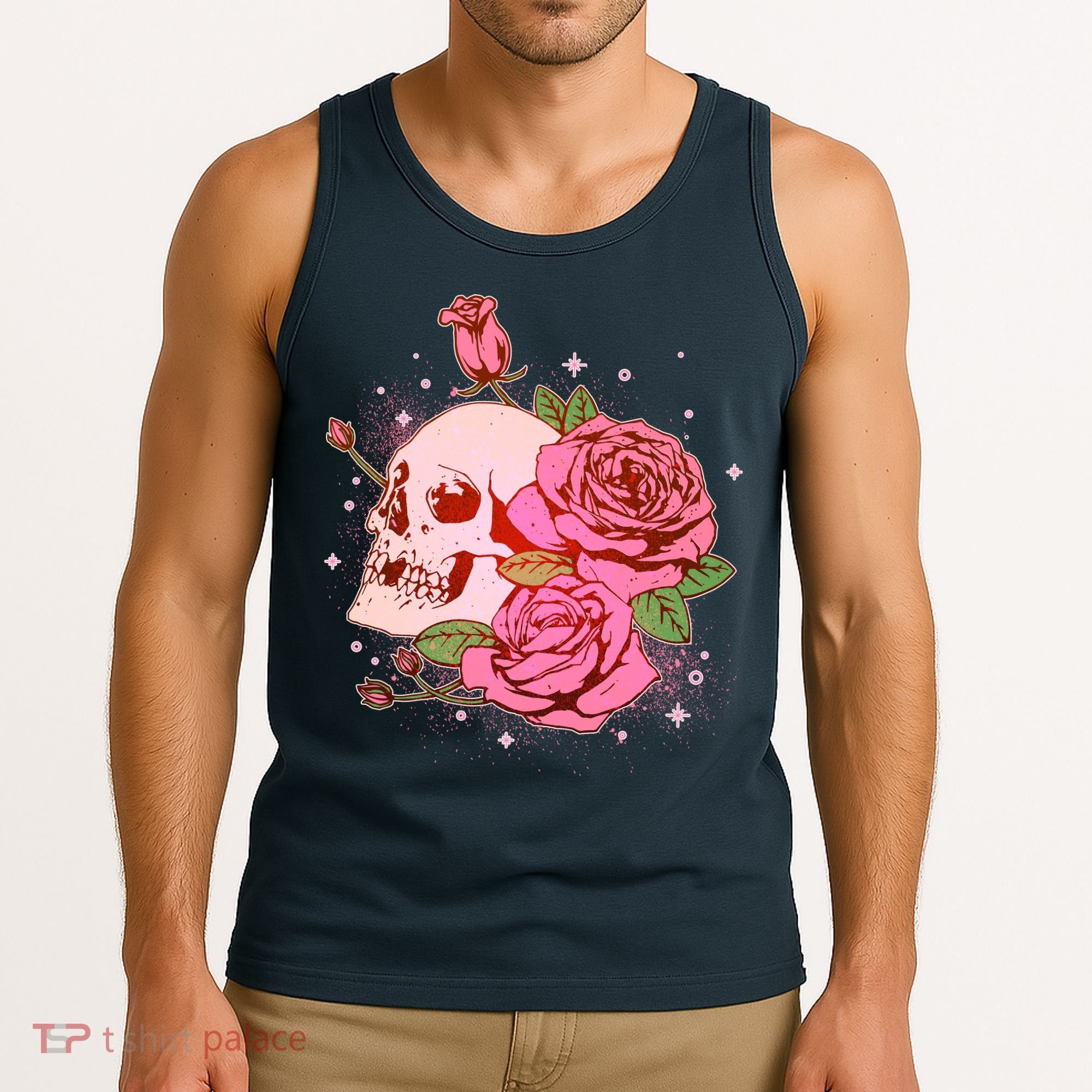 Pink Roses Skull Tattoo  Tank Top