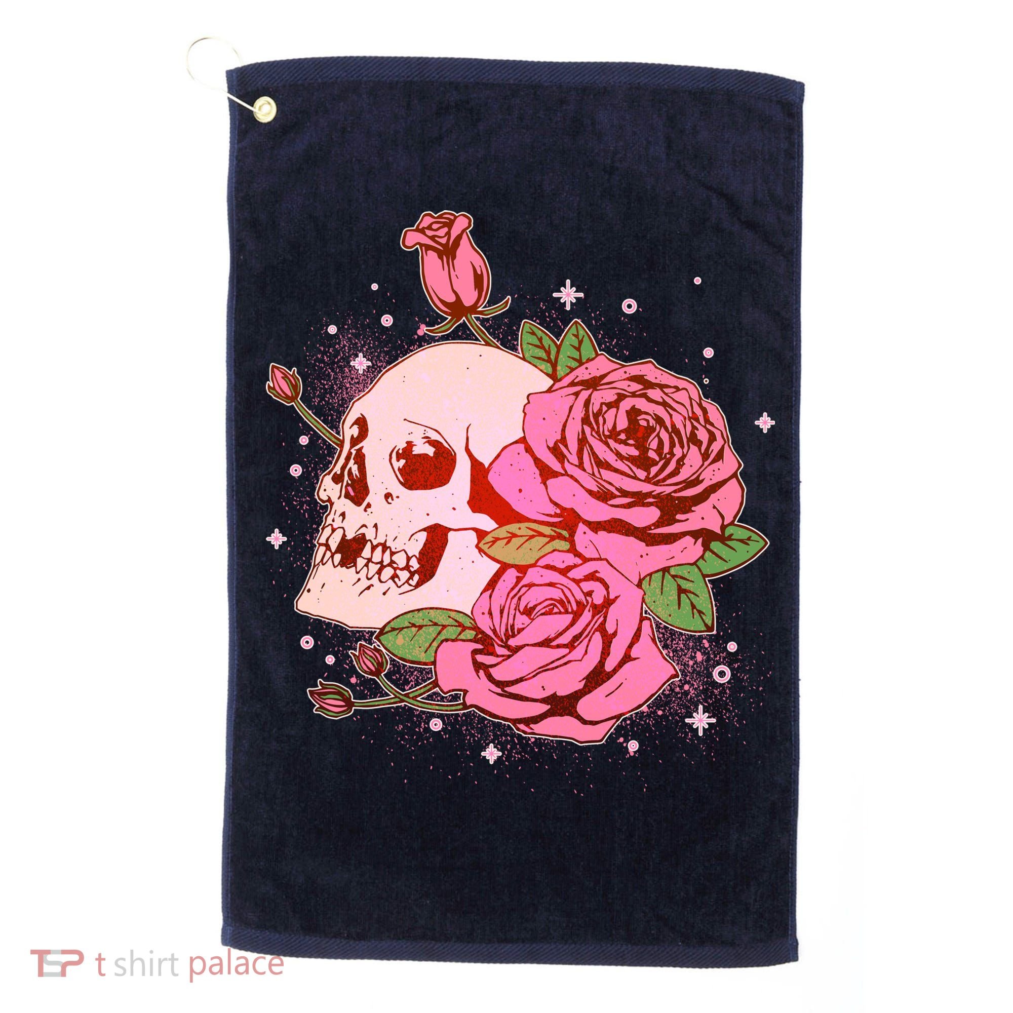 Pink Roses Skull Tattoo  Golf Towel