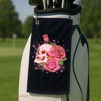 Pink Roses Skull Tattoo  Golf Towel thumb 2