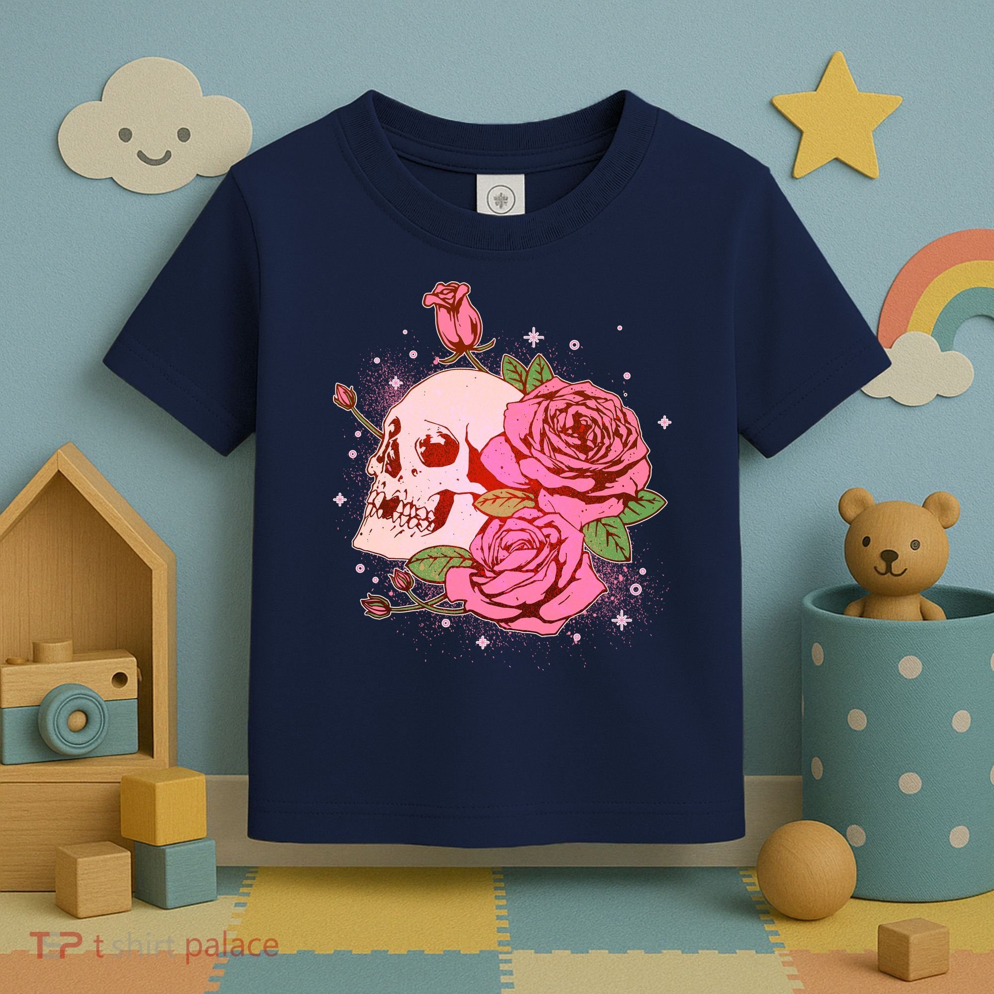 Pink Roses Skull Tattoo  Toddler T-Shirt