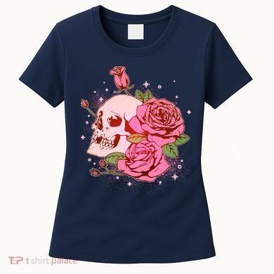Pink Roses Skull Tattoo  Women's T-Shirt