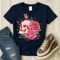 Pink Roses Skull Tattoo  Women's T-Shirt thumb 3