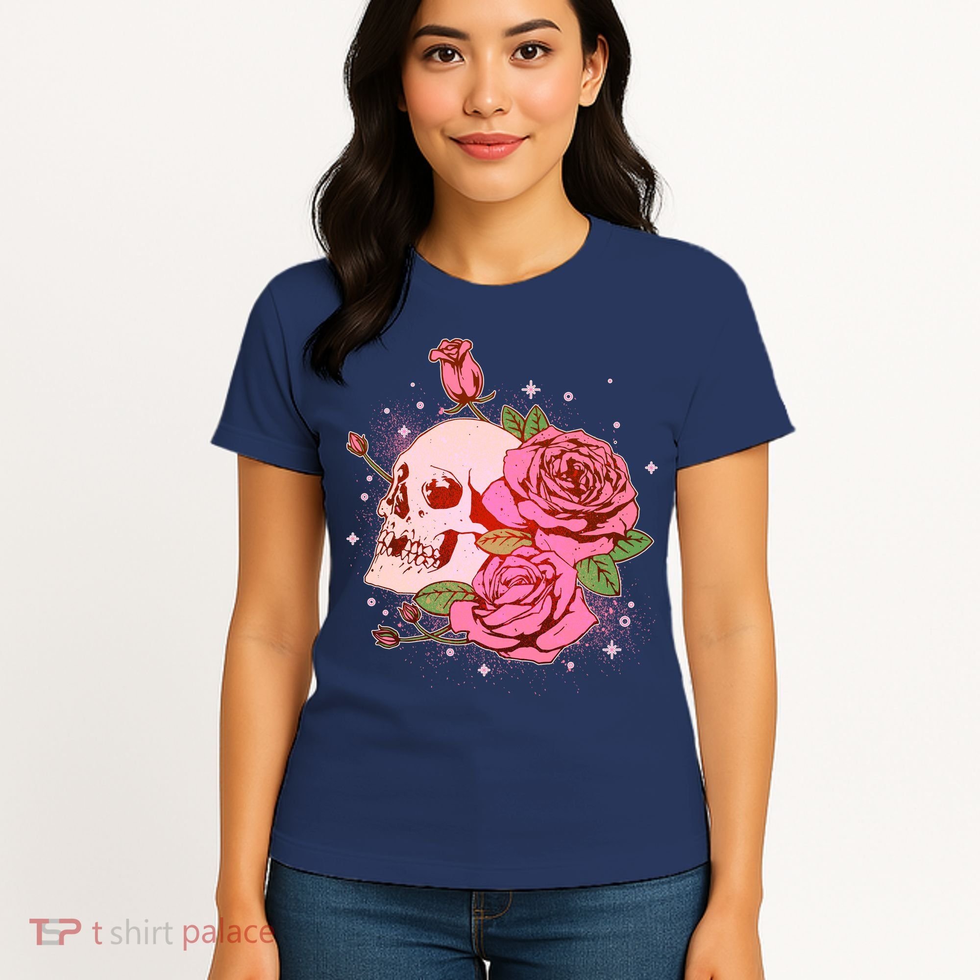 Pink Roses Skull Tattoo  Women's T-Shirt