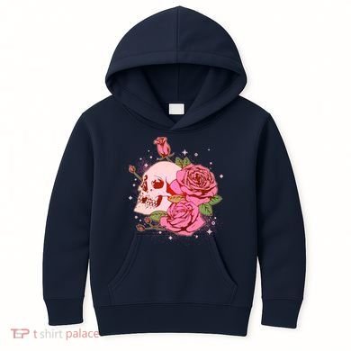 Pink Roses Skull Tattoo  Kids Hoodie