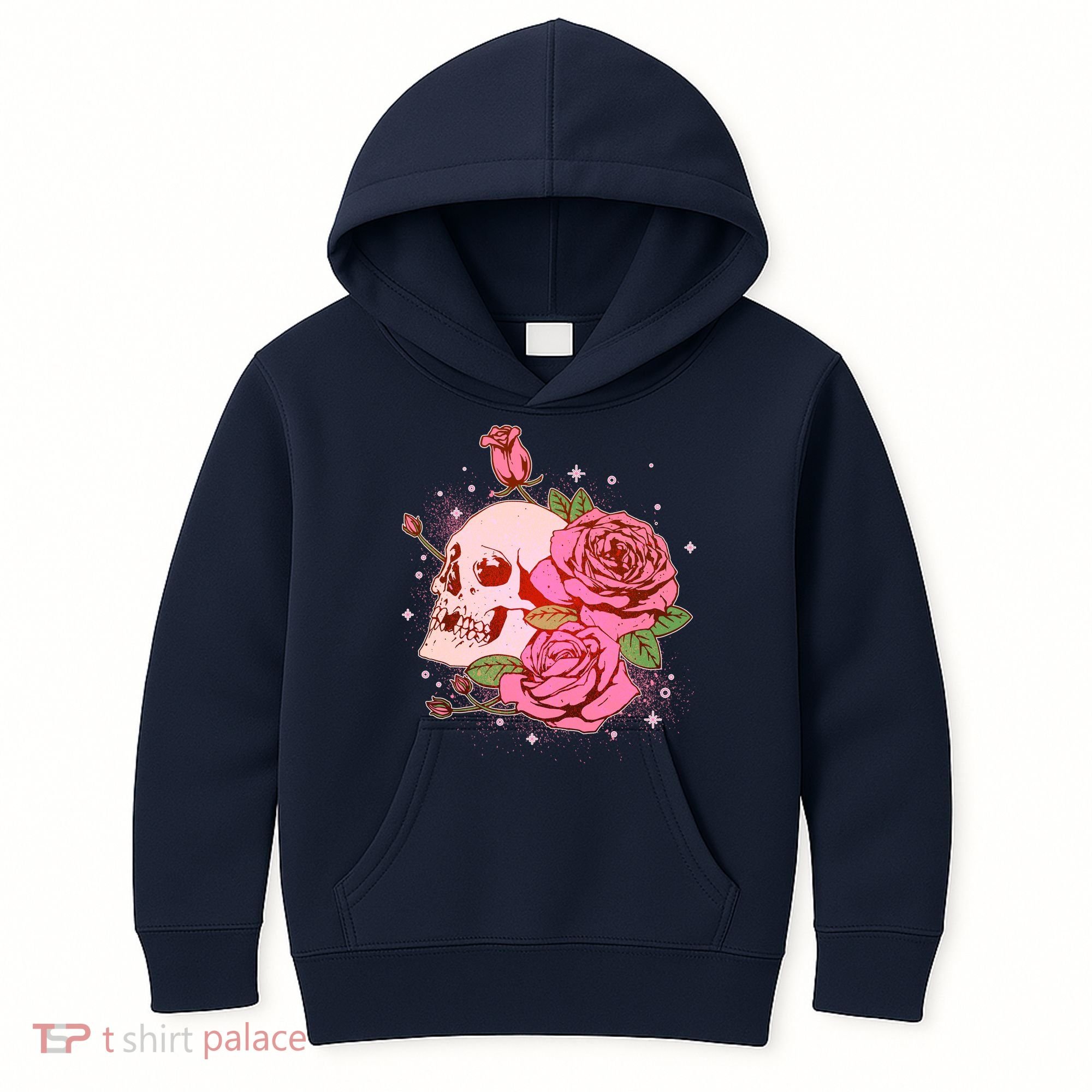 Pink Roses Skull Tattoo  Kids Hoodie