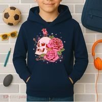 Pink Roses Skull Tattoo  Kids Hoodie thumb 2