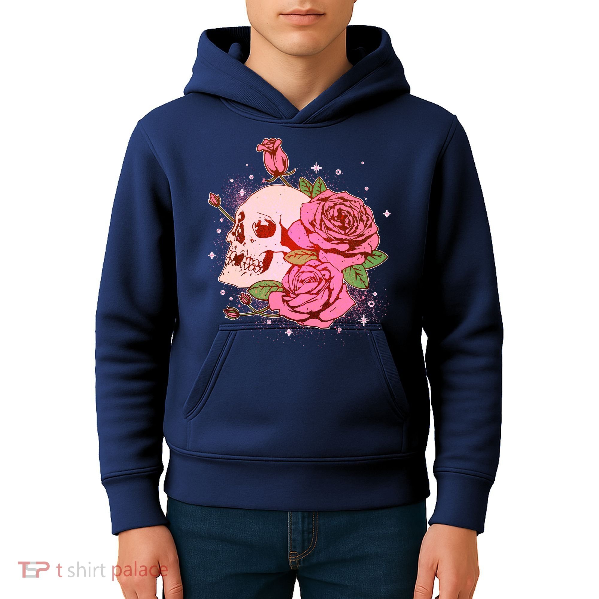 Pink Roses Skull Tattoo  Kids Hoodie