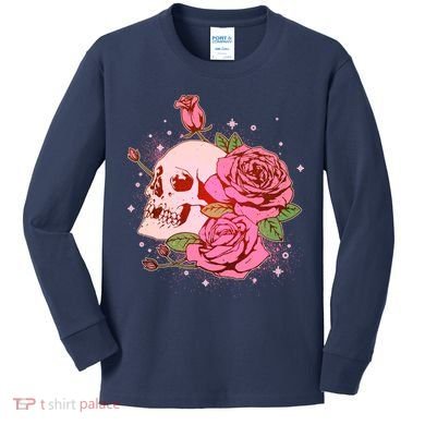 Pink Roses Skull Tattoo  Kids Long Sleeve Shirt