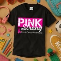 Pink Strong For Breast Cancer Awareness Kids T-Shirt thumb 3