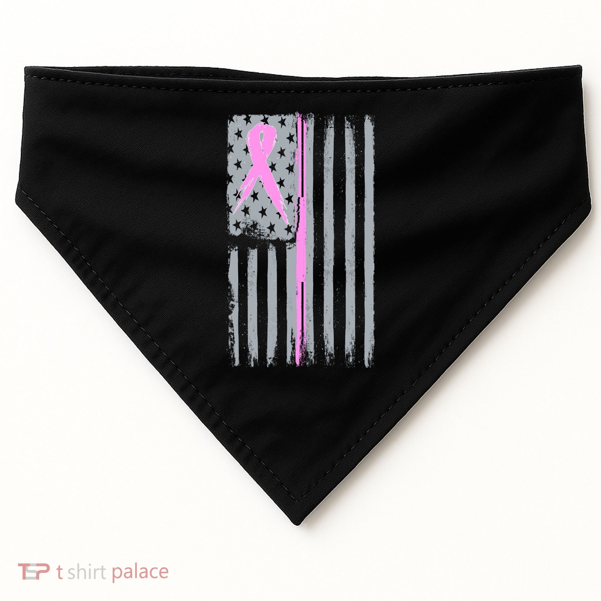 Pink Thin Line Breast Cancer Flag USA-Made Doggie Bandana