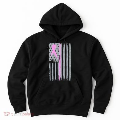 Pink Thin Line Breast Cancer Flag Hoodie