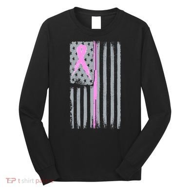 Pink Thin Line Breast Cancer Flag Long Sleeve Shirt