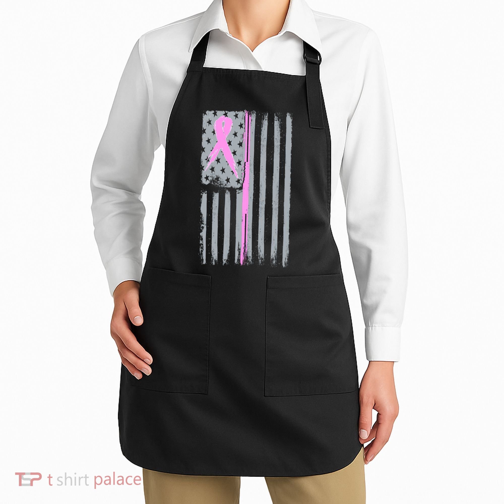Pink Thin Line Breast Cancer Flag Apron