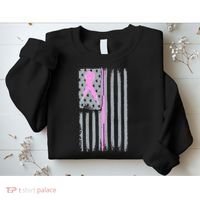 Pink Thin Line Breast Cancer Flag Sweatshirt thumb 2