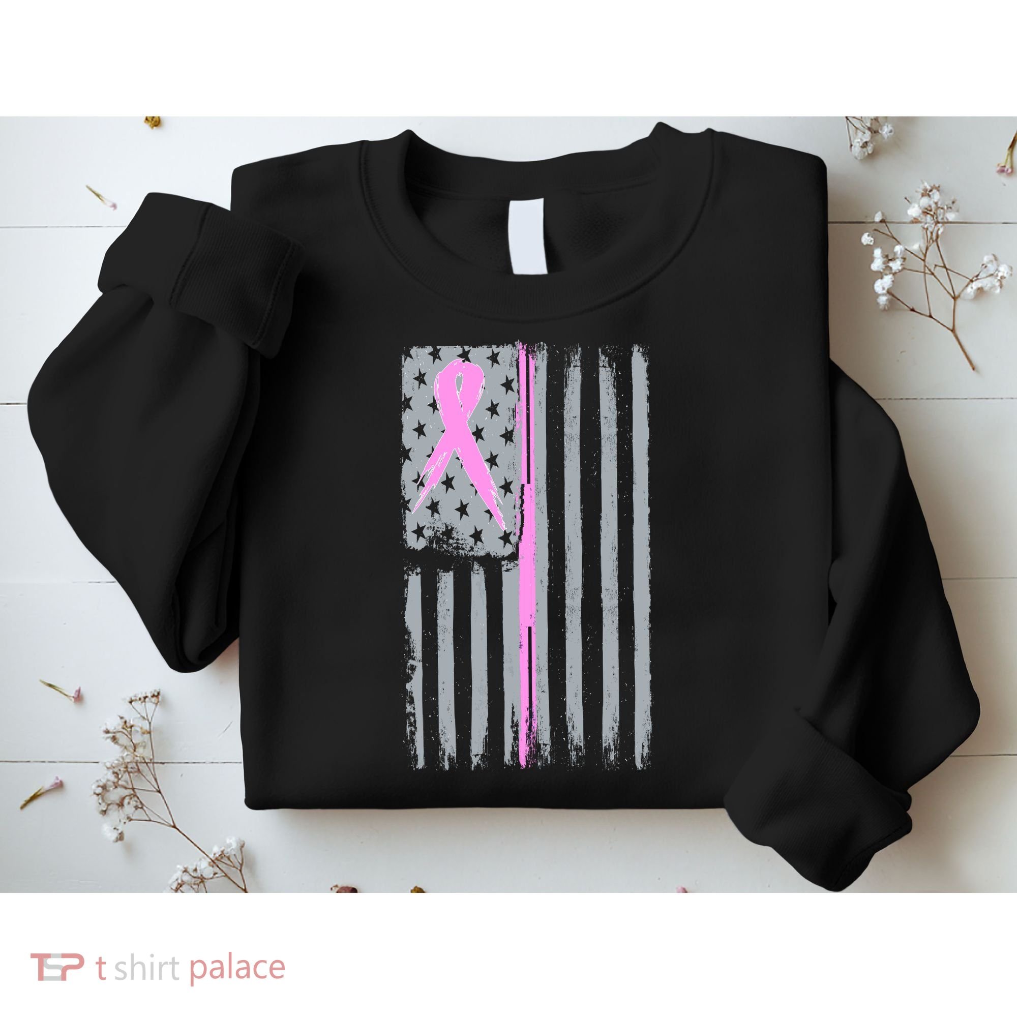 Pink Thin Line Breast Cancer Flag Sweatshirt