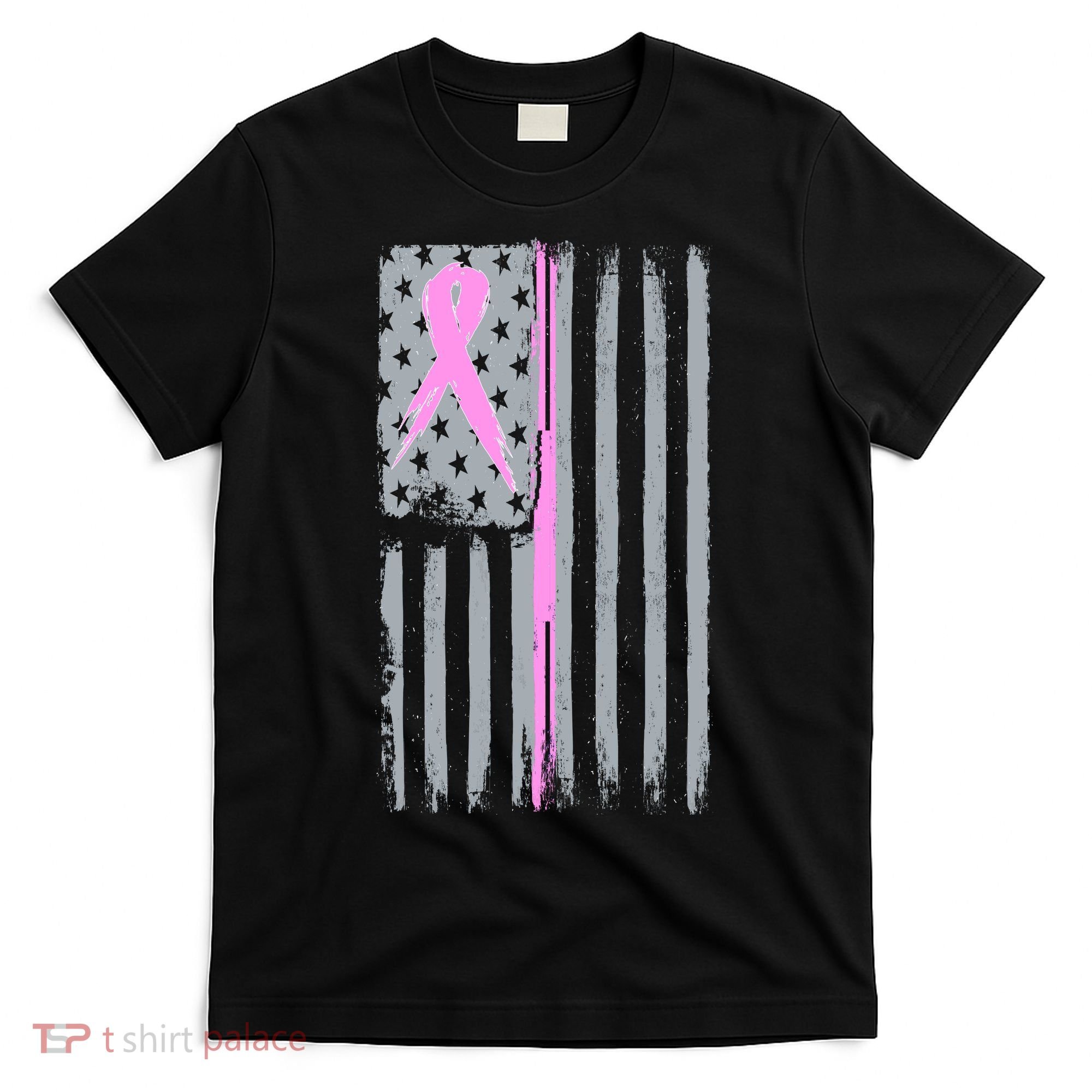 Pink Thin Line Breast Cancer Flag T-Shirt