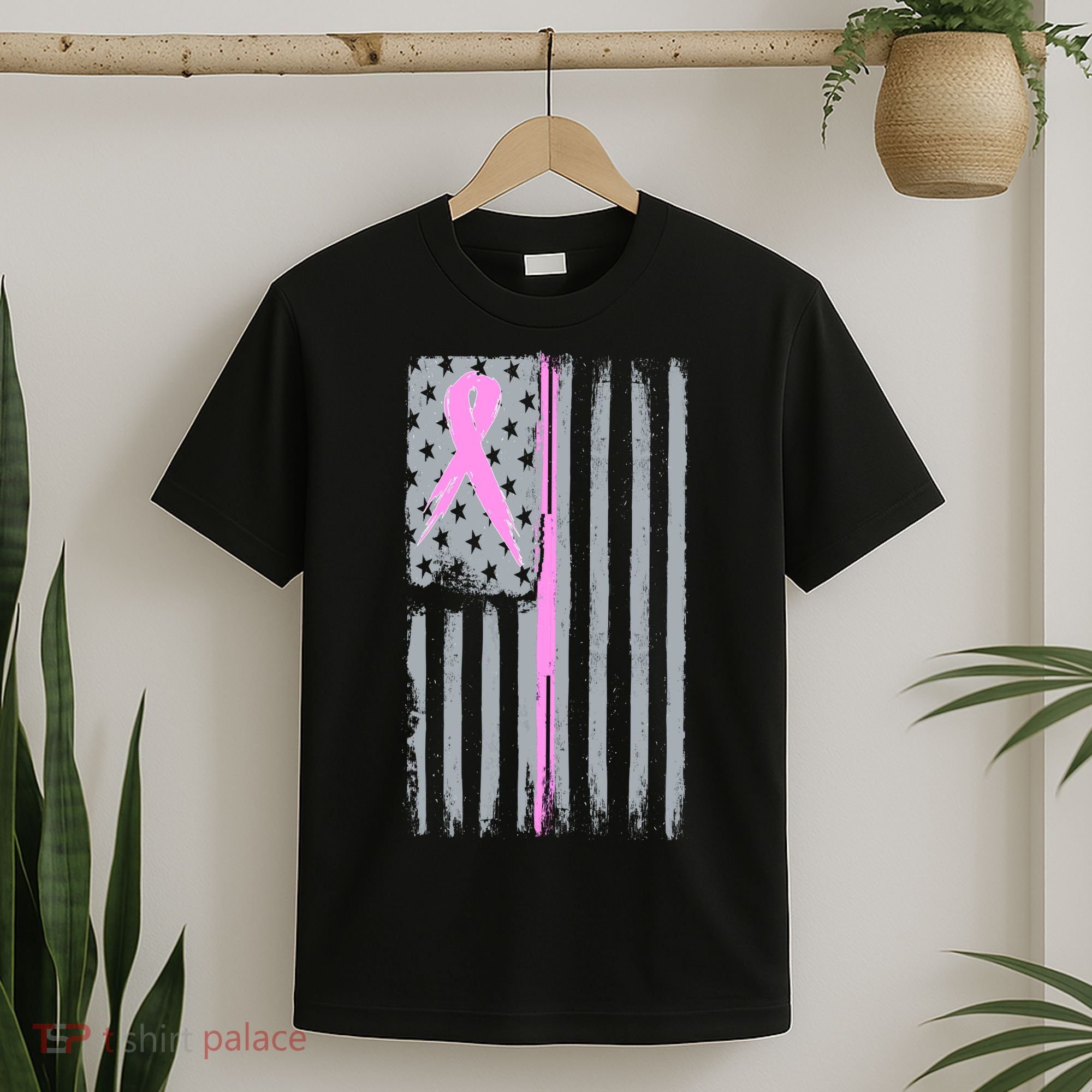 Pink Thin Line Breast Cancer Flag T-Shirt