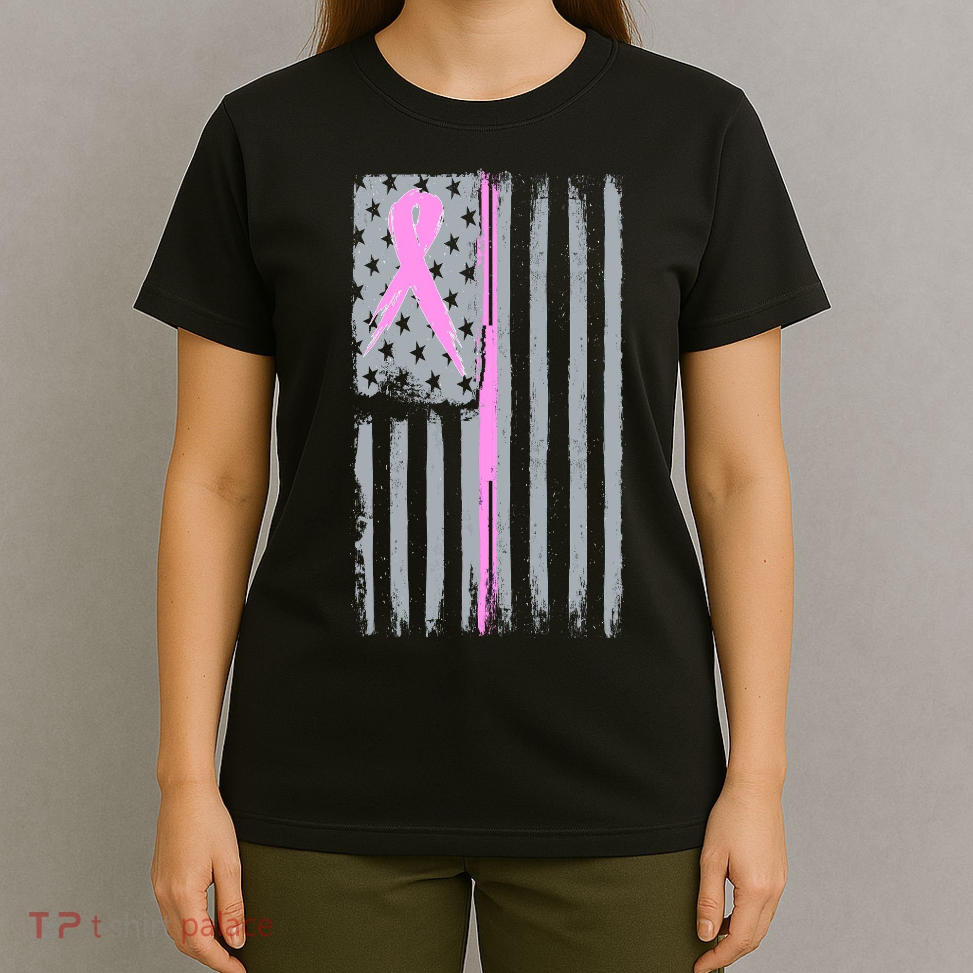 Pink Thin Line Breast Cancer Flag T-Shirt